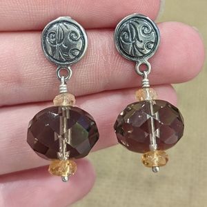 SILPADA faceted smoky quartz and citrine on etched sterling silver posts earring